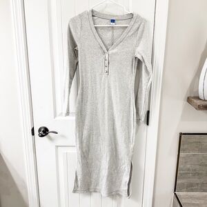 Old Navy Gray Long Sleeve Ribbed Side Slit Body-con Stretch Midi Dress Medium